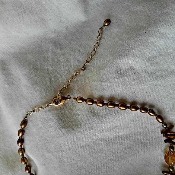 Abalone, Amber, Pearl, Crystal, & Coral Necklace